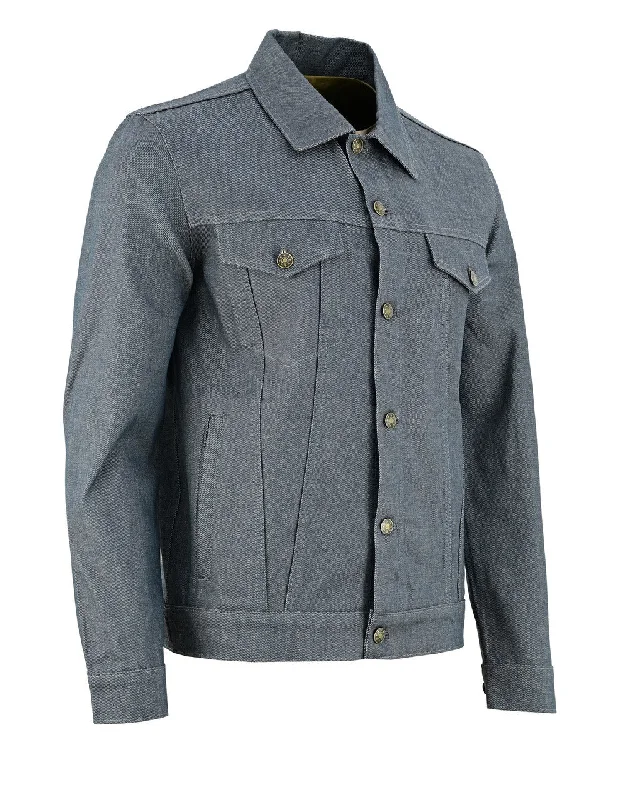 Casual Knitwear Vance Mens Grey Heavy Duty Denim Button Front Motorcycle Jacket, Jean Jacket for Men