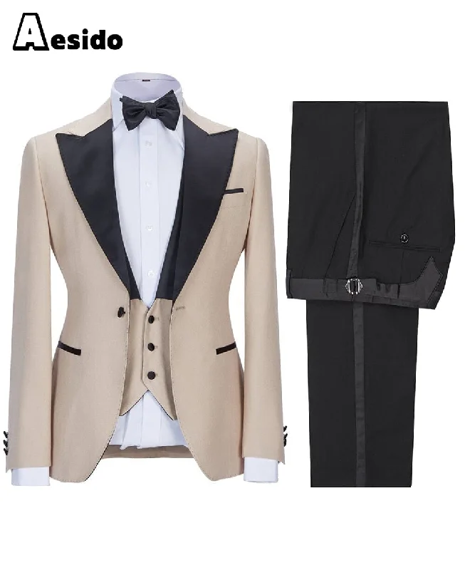 Simple Styles 3 Pieces Peak Lapel Flat Mens Suit (Blazer+vest+Pants)
