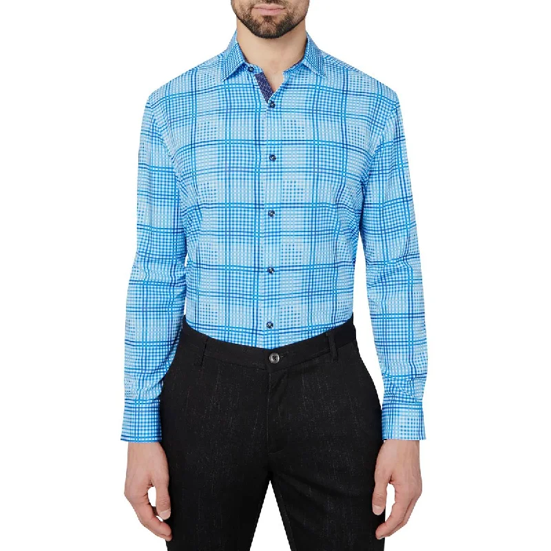 Comfy Apparel Society of Threads Mens Slim Collared Gingham Print Button-Down Shirt