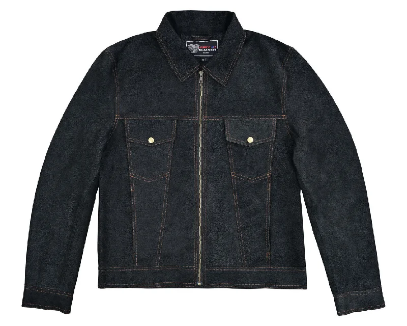 Casual Jackets Rancher Goat Suede Trucker Black Leather Jacket