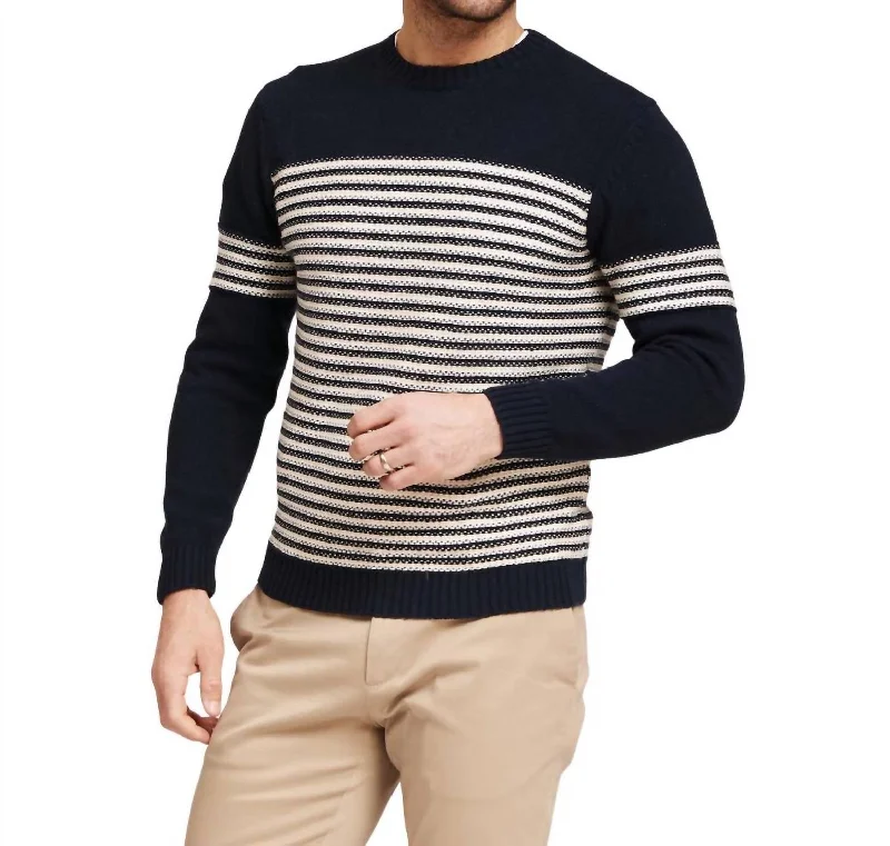 Relaxed Fits Striped Sweater In Navy