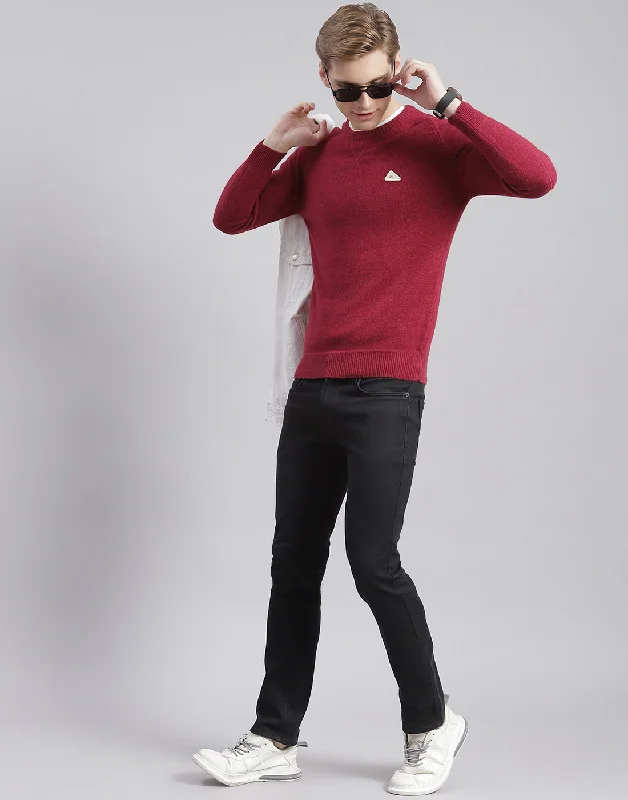 Modern Style Men Maroon Solid Round Neck Full Sleeve Pullover
