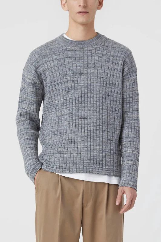 Smart Wear Crew Neck Ribbed Jumper In Ash Grey