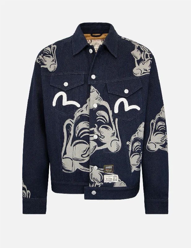 Relaxed Wardrobe Allover Godhead Print Denim Jacket