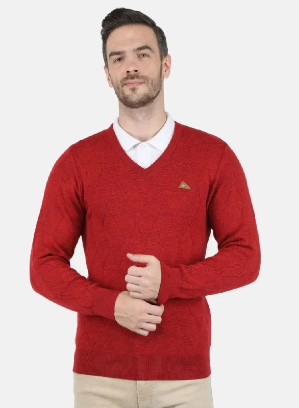 Street Gear Men Red Self Design Pullover