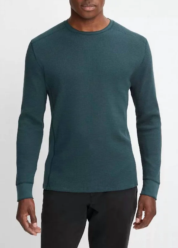 Functional Fashion Thermal Long-Sleeve Crew Neck Pullover In Deep Teal