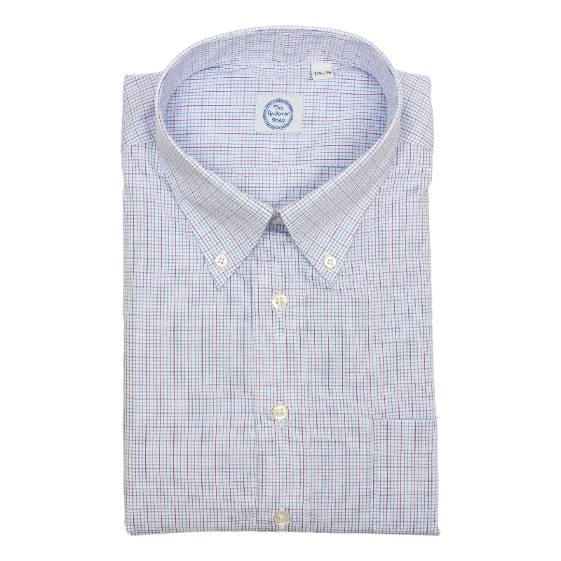 Outdoor Clothing Blue and Dark Cranberry Tattersall Button Down Dress Shirt