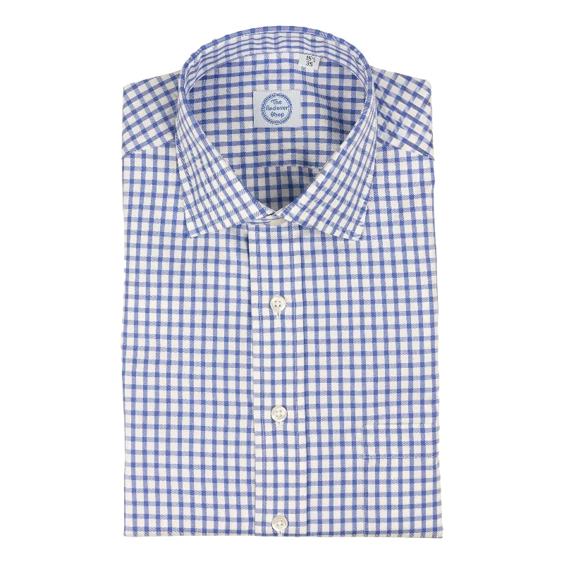 Premium Fabric Blue Gingham Check Spread Collar Dress Shirt