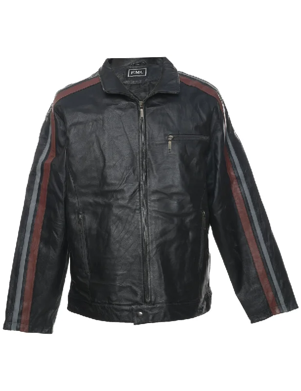 Cozy Sweatshirts Zip Front Leather Jacket - L