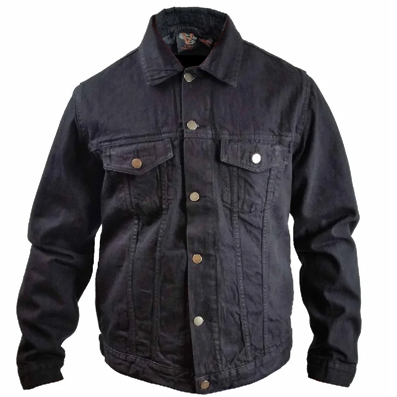Modern Backpacks [Closeout] VB510 Men's Black Heavy Duty Denim Button Front Jacket