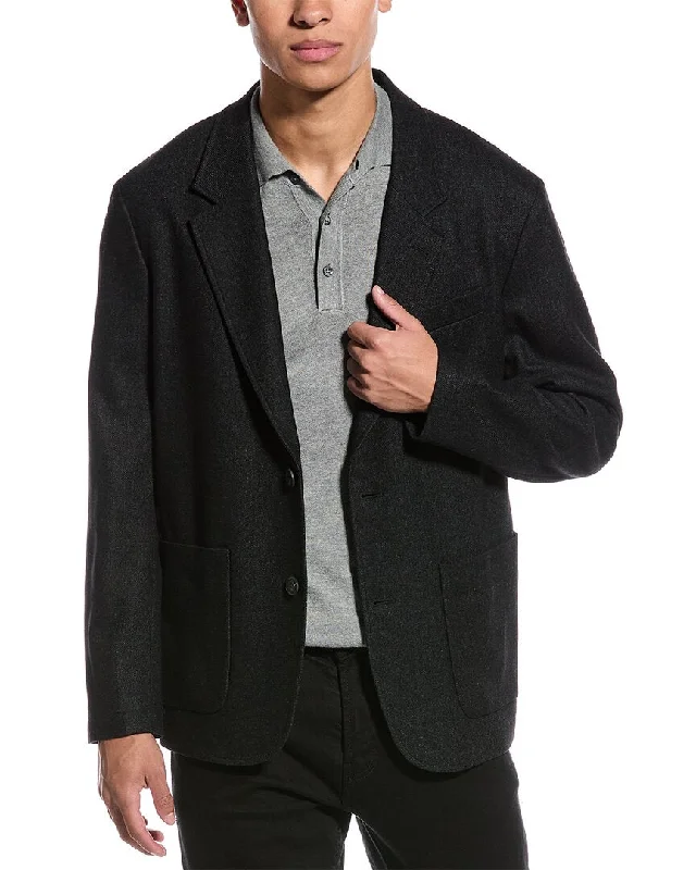 Relaxed Denim Vince Wool-Blend Flannel Blazer