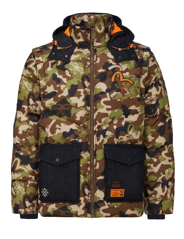 Cozy Apparel Allover Godhead Camouflage Print Down Jacket