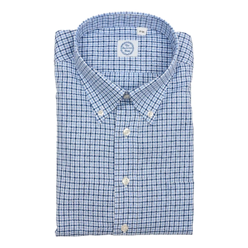 Casual Outfit Blue, Navy, and White Check Button Down Dress Shirt