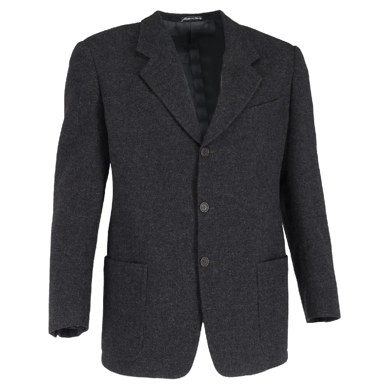 Functional Wear Giorgio Armani Single-Breasted Blazer with Pockets in Grey Wool