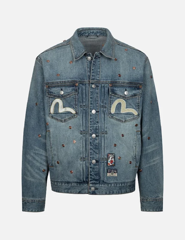 Relaxed Denim Allover Rivets and Seagull Applique Relax Fit Denim Jacket