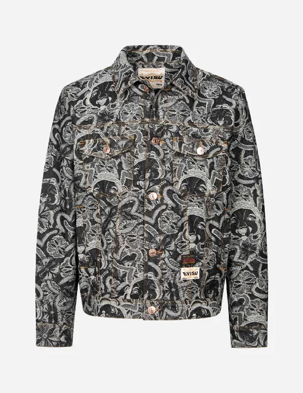 Urban Gear Allover Godhead and Kamon Jacquard Relax Fit Denim Jacket