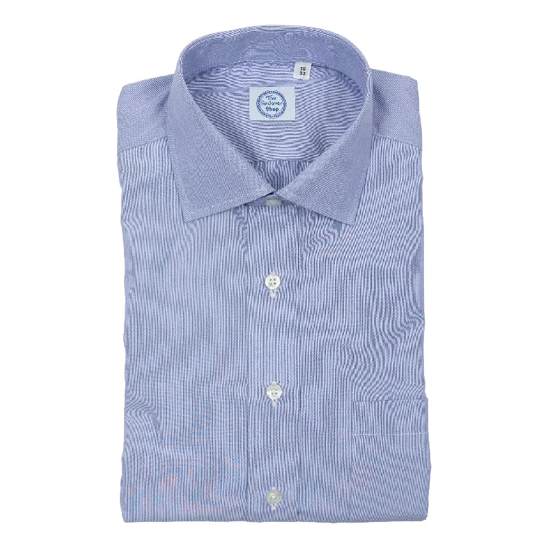Casual Jackets Blue Hairline Stripe Spread Collar Dress Shirt