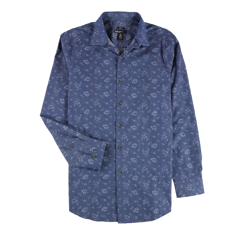 Urban Look Bar Iii Mens Denim Floral Button Up Dress Shirt