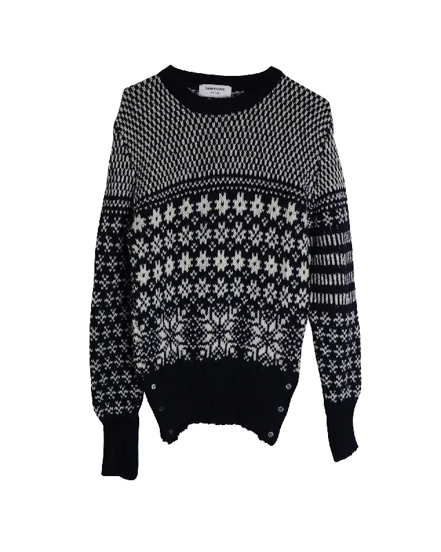 Outdoor Wear Thom Browne Snowflake Motif Fair Isle Crewneck Sweater in Multicolor Wool and Mohair
