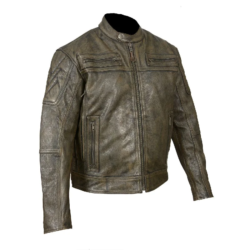 Timeless Style HMM542DB High Mileage Men's Distressed Brown Padded and Vented Leather Scooter Jacket