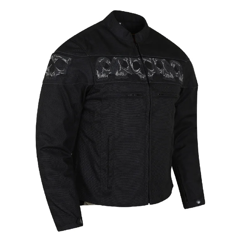 Casual Trends HMM1535 High Mileage Men's Textile Jacket with Embroidered Reflective Skulls