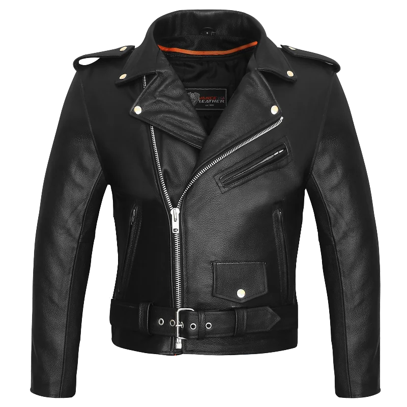 Trendy Comfort VL516S Men's Basic Classic Motorcycle Jacket Plain Side w/Belted Waist