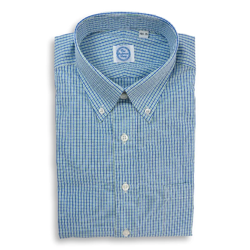 Cool Casuals Blue and Green Check Button Down Dress Shirt