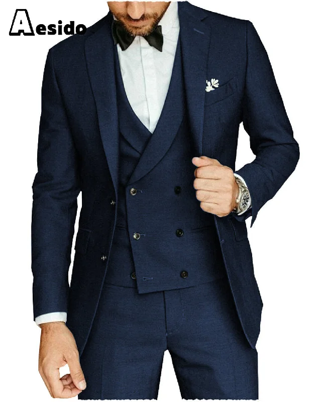 Weekend Outfits 3 Pieces Mens Suit Flat Notch Lapel Blazer For Wedding (Blazer+vest+Pants)