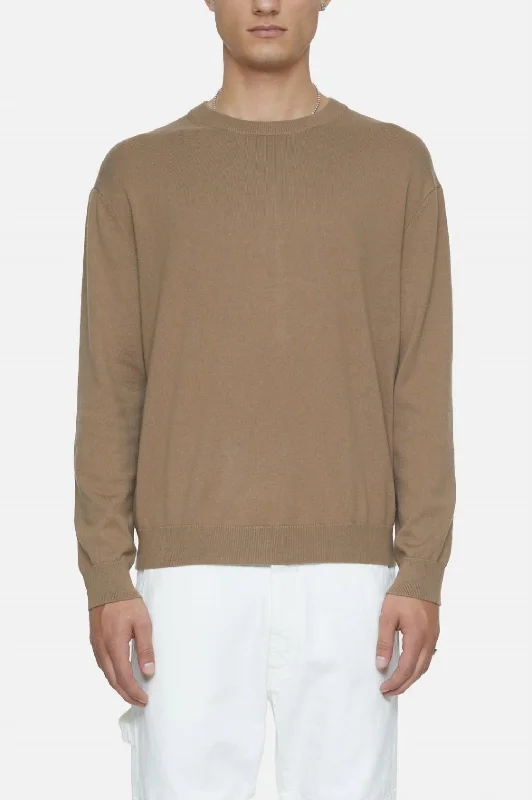 Trendy Apparel Crew Neck Long Sleeve Knit Sweater In Brown Sugar