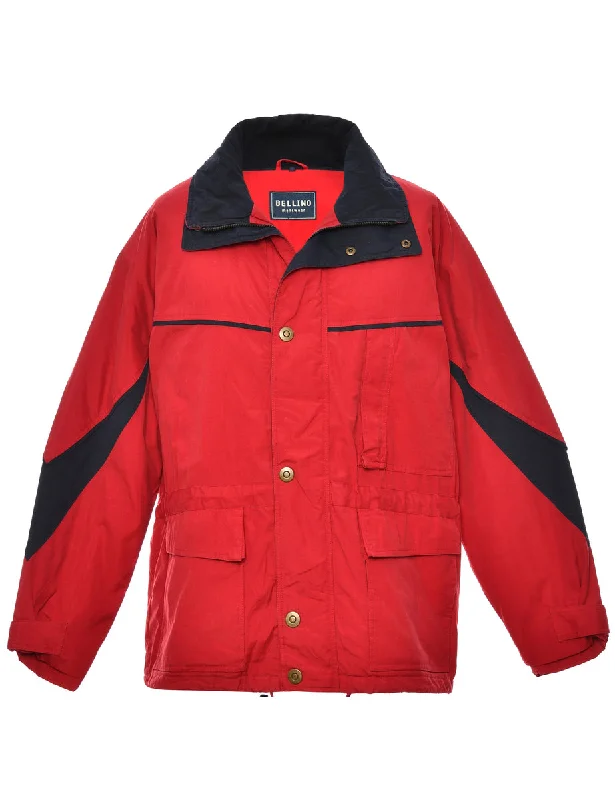 Urban Comfort Button Front Red & Navy Ski Jacket - L