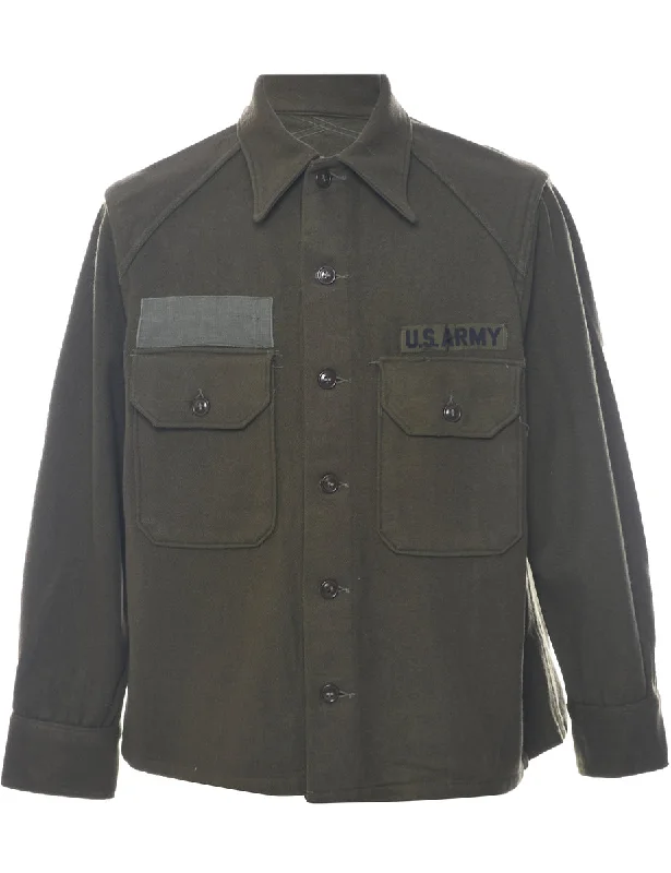 Minimalist Style Olive Green Military Jacket - M