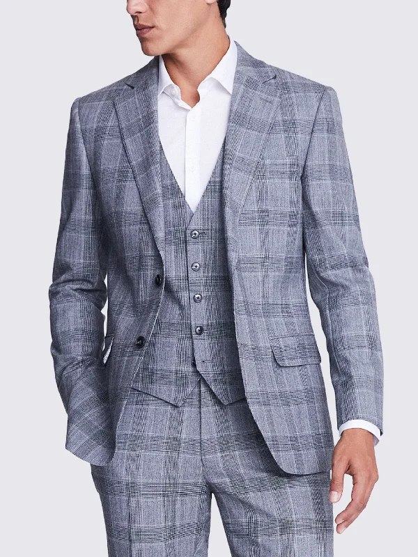 Laid-Back Wear 3 Piece Business Casual Double Buttons Notch Lapel Light Grey Plaid Men's Suit Laid-Back Wear 3 Piece Business Casual Double Buttons Notch Lapel Light Grey Plaid Men's Suit
