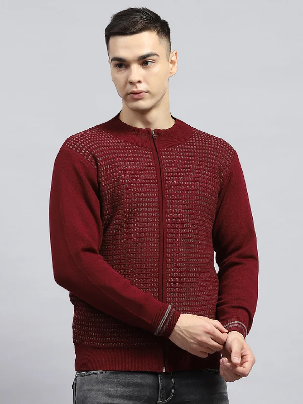 Urban Apparel Men Maroon Self Design High Neck Full Sleeve Pullover