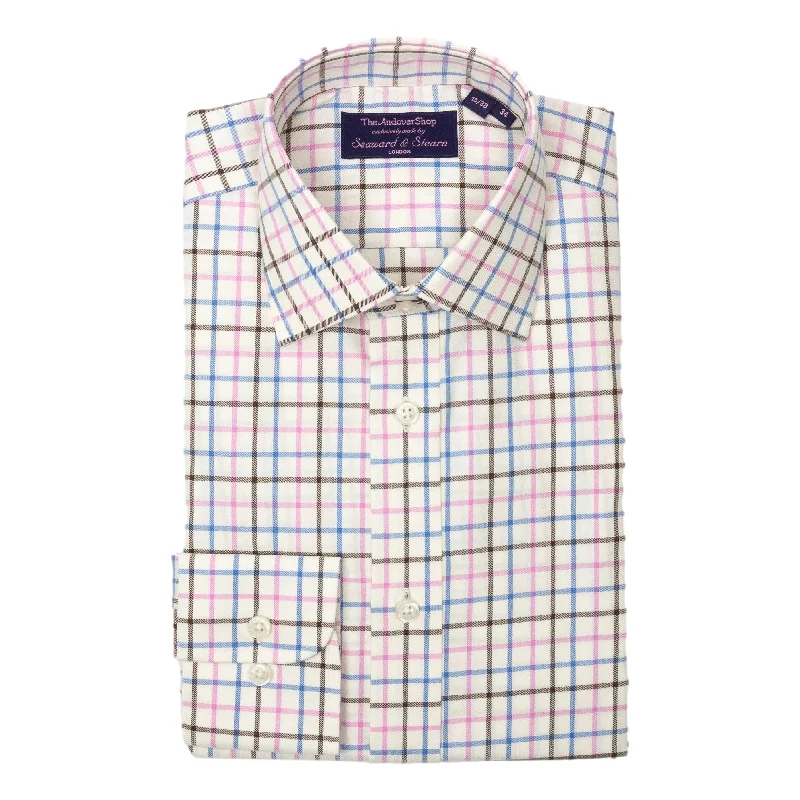 Urban Comfort White Ground with Pink, Blue, and Brown Tattersall Spread Collar Dress Shirt