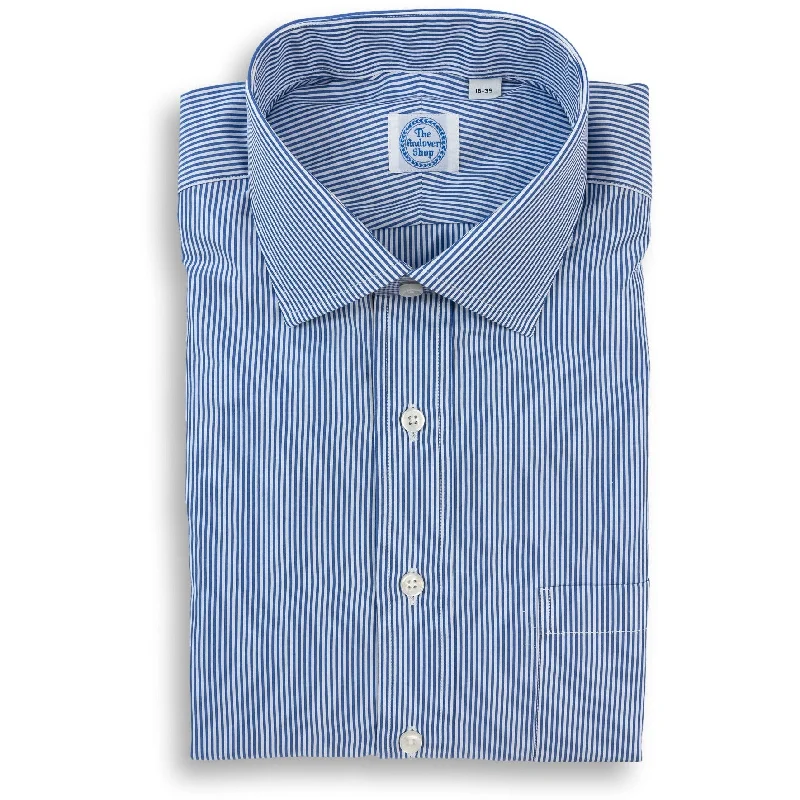 Comfortable Shirts Blue and White Stripe Spread Collar Dress Shirt