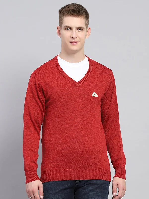 Streetwear Look Men Maroon Solid V Neck Full Sleeve Pullover