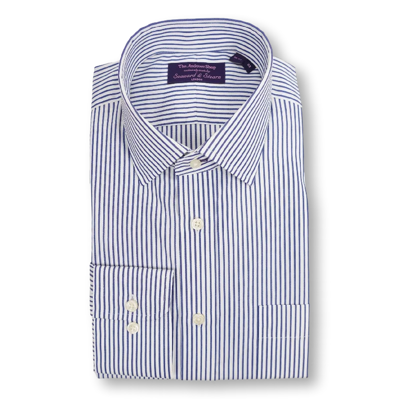 Comfortable Outfits Andover Blue Spread Collar Banker Stripe Dress Shirt