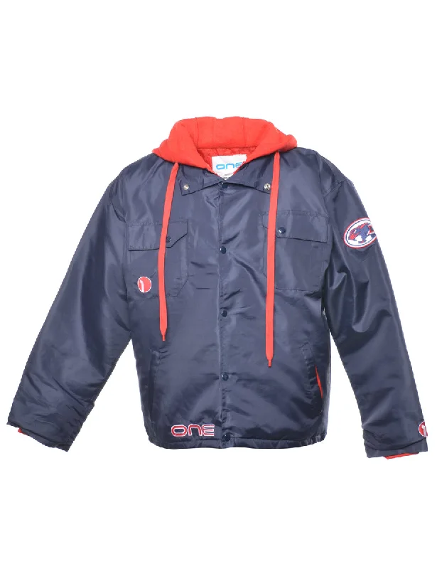 Sporty Chic Navy & Red Zip-Front Jacket - L