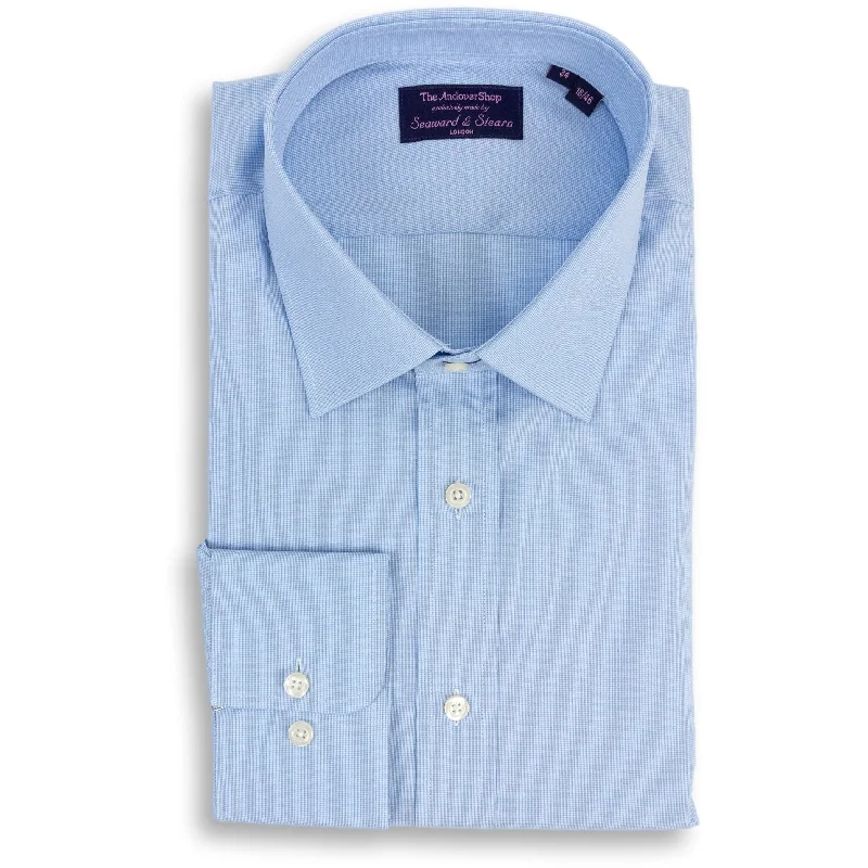 Relaxed Denim Blue Micro Houndstooth Spread Collar Dress Shirt