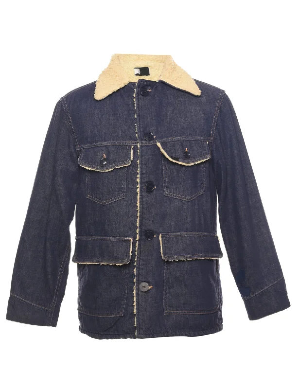 Relaxed Wearables Dark Wash Shearling Denim Jacket - L