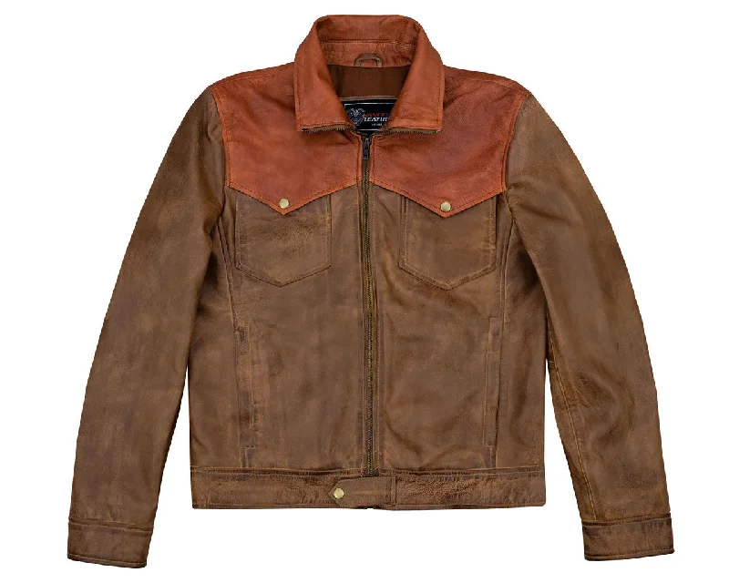 Smart Wear Men's Western Waxed Two-Tone Austin Brown Leather Jacket
