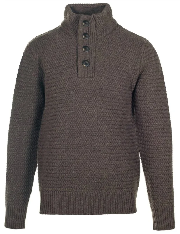 Effortless Comfort Men's Funnel Neck Military Sweater In Coffee
