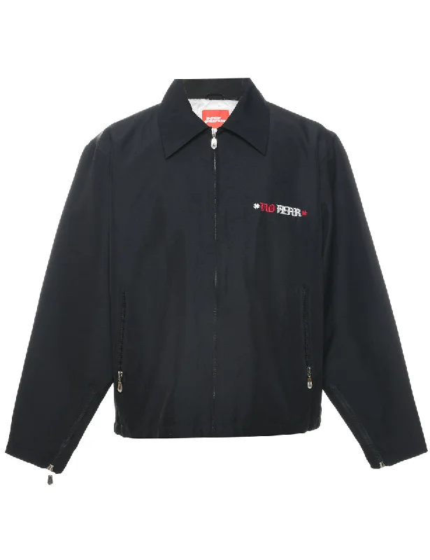 Laid-Back Style Zip Front Black Jacket - L