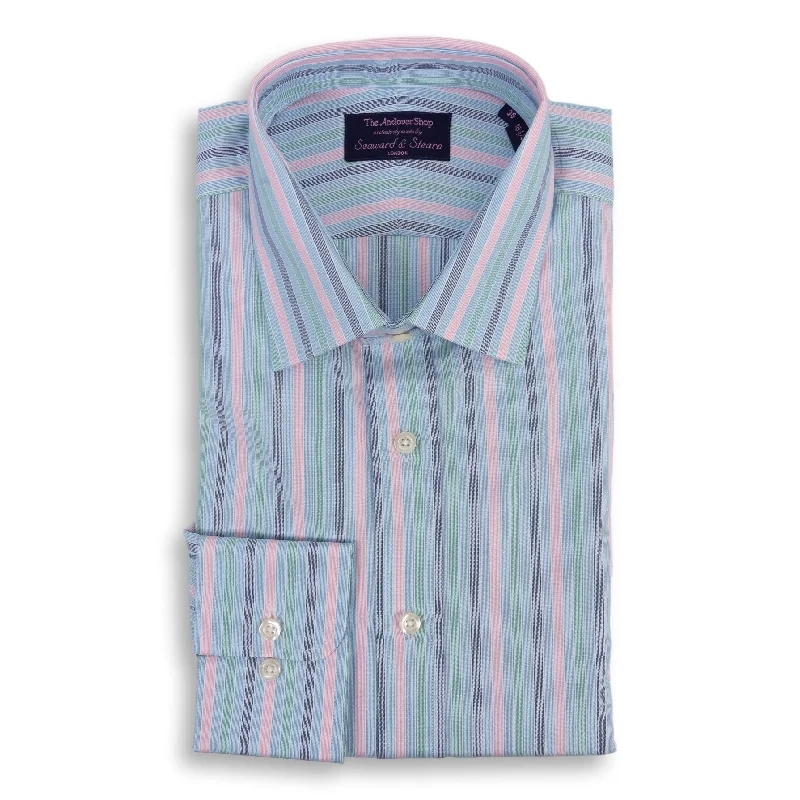 Comfy Sweaters Multi-Color Fun Stripe Spread Collar Dress Shirt