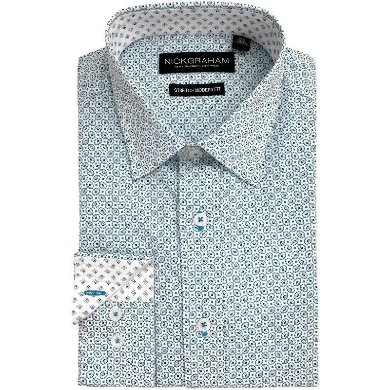 Sporty Suits Nick Graham Mens Printed Modern Fit Dress Shirt