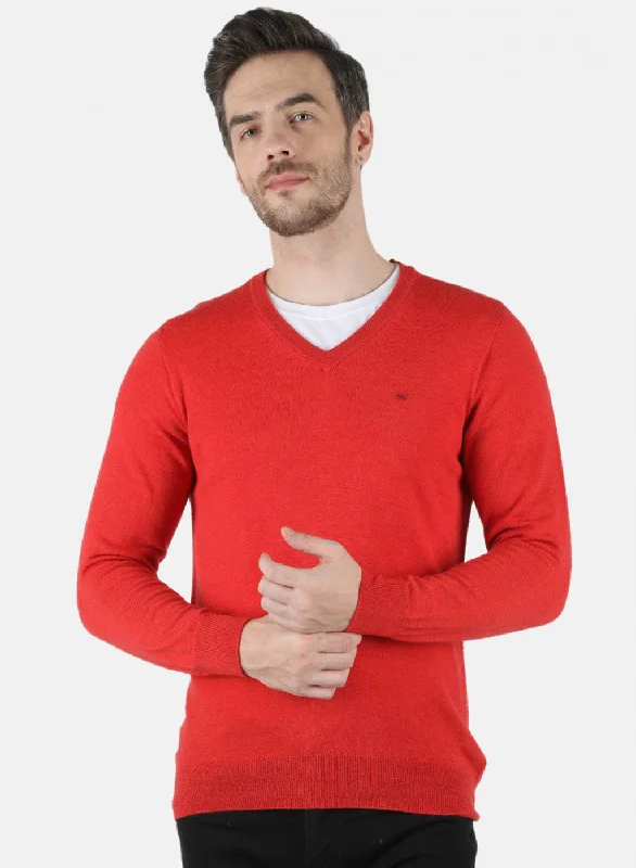 Essential Wardrobe Men Red Solid Pullover