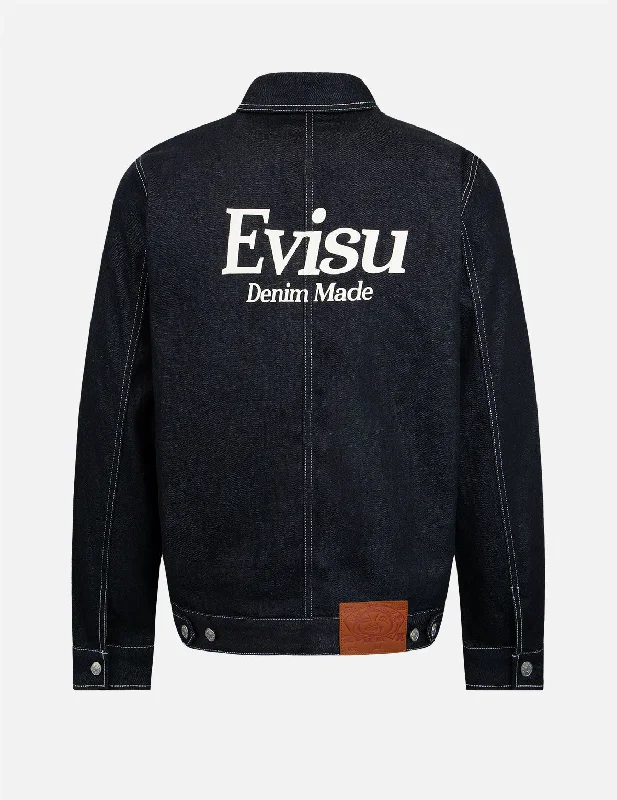 Sporty Trends Kamon and Logo Print Denim Shirt Jacket