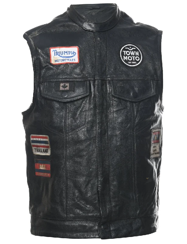 Sporty Suits Biker Style Leather Vest  - S