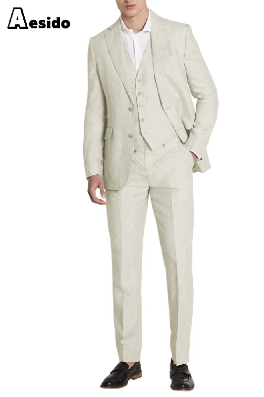 Relaxed Fit Business Casual 3 Piece Notch Lapel Men's Suit (Blazer+Vest+Pants)
