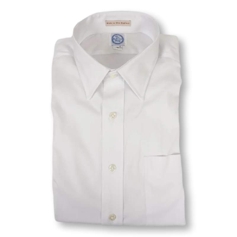 Sporty Chic White Broadcloth Spread Collar Trim Fit Dress Shirt